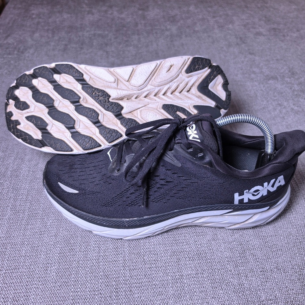 Hoka One One Clifton 8 Wide Mens 9.5 Black White 1121374 Running Shoes